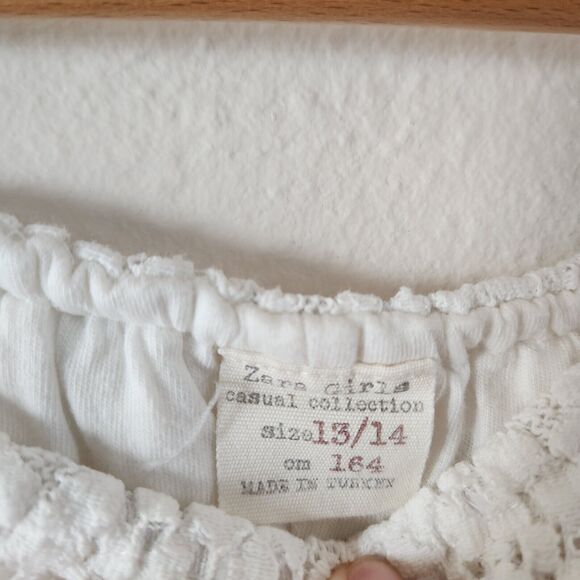 Zara Girls White Off Shoulder Cotton Blend Lace Eyelet Dress Sz 13/14 Communion - Picture 3 of 5